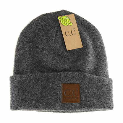 Unisex Soft Ribbed Leather Patch C.C. Beanie HTM9021