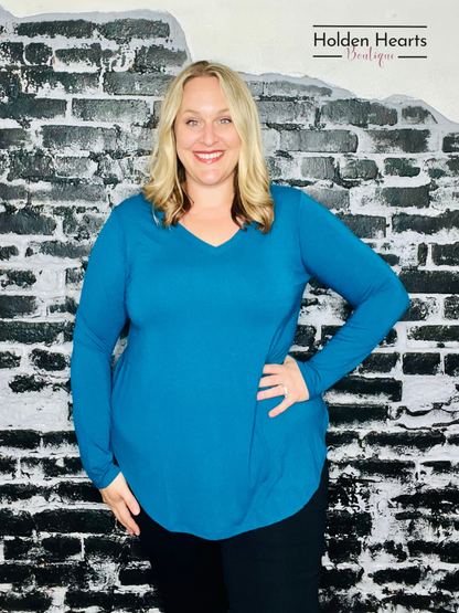 Teal Classic Beauty Long Sleeve Top