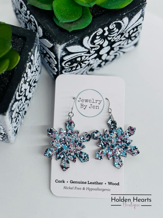 Snowflake Earrings: Mermaid Glitter