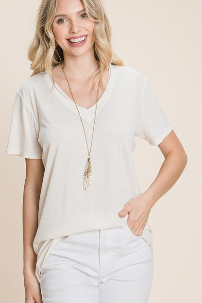 Beige Basic V-Neck