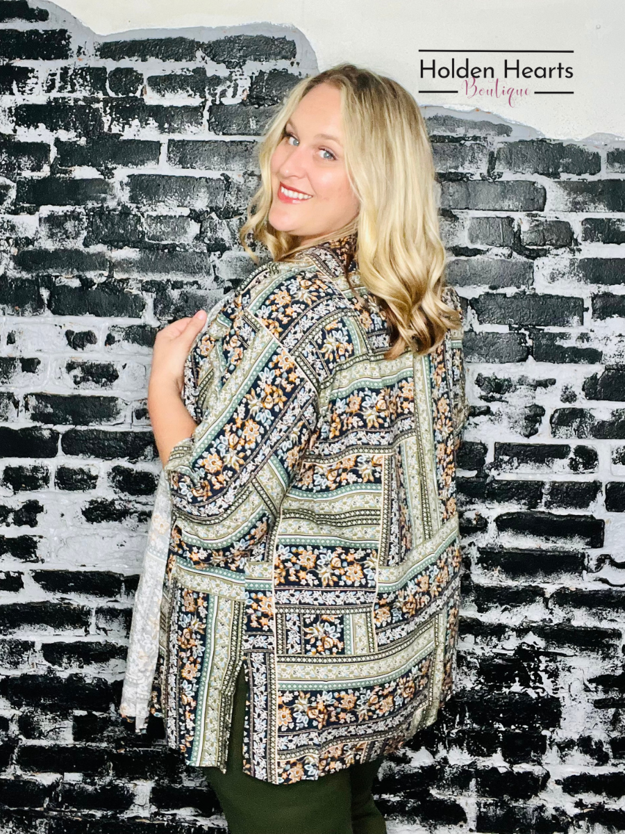 Navy Olive Multi Kimono