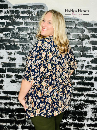 Navy Paisley Design Multi Kimono