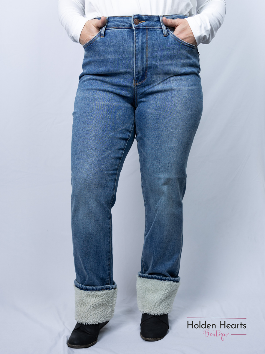 Snow Bunny Shearling Cuffed Jeans