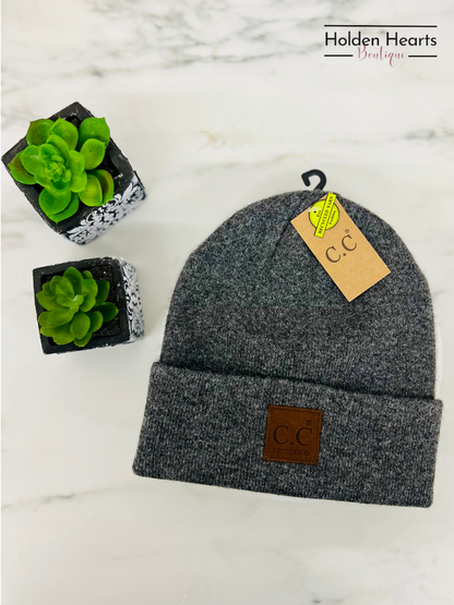 Unisex Soft Ribbed Leather Patch C.C. Beanie HTM9021