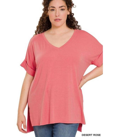 Desert Rose Going with the Flow Tunic V-Neck Top