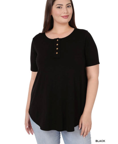 Black Basic Henley Tee