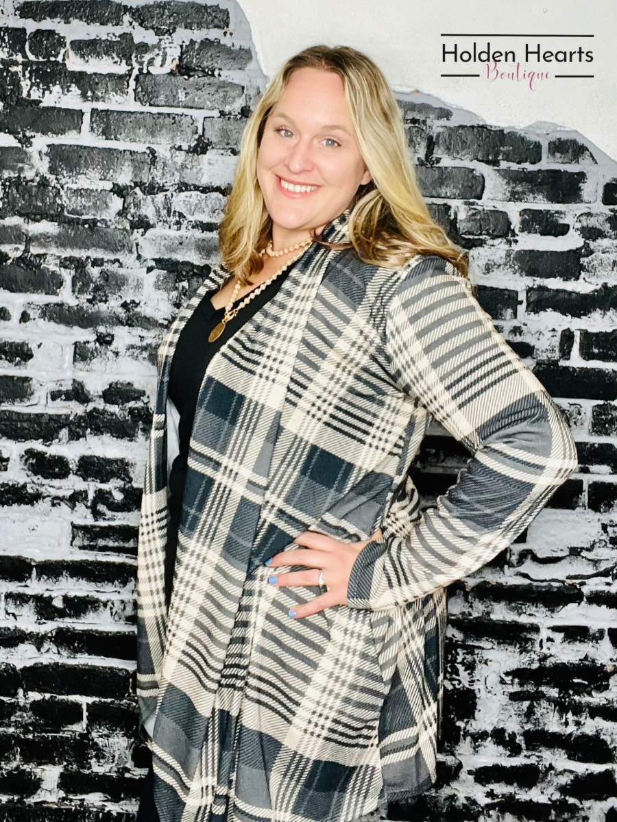 Charcoal Multi Plaid Print Open Cardigan