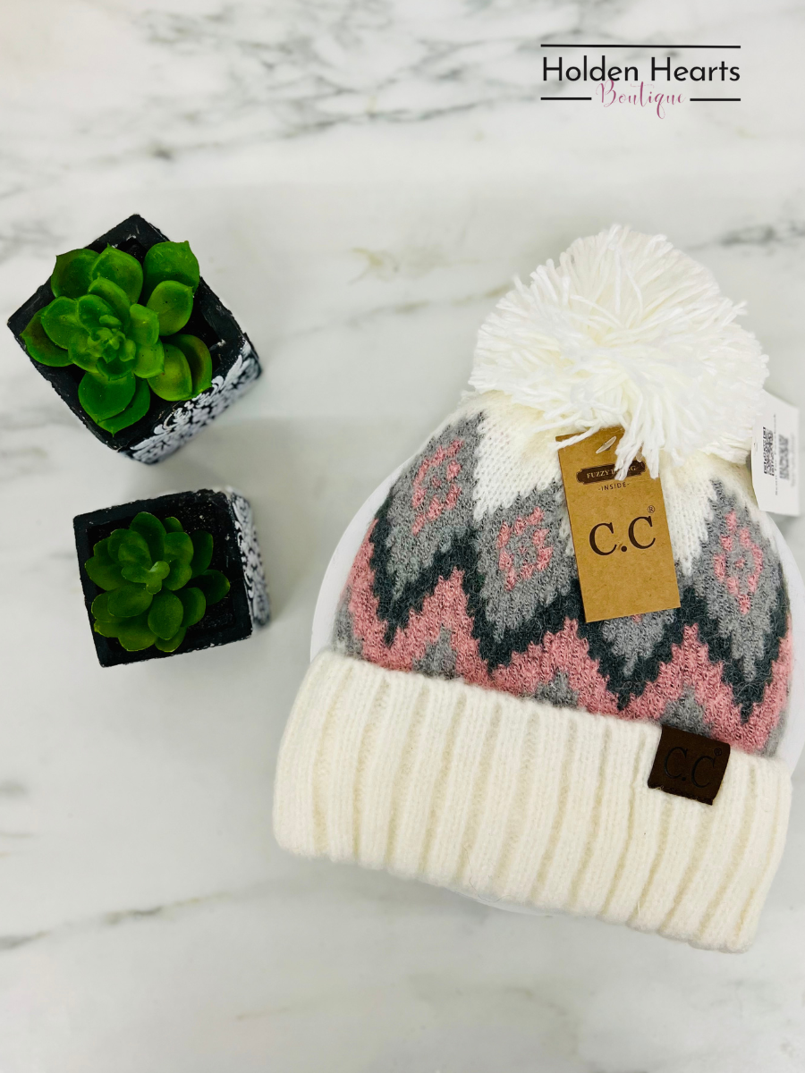 Aztec Chevron Knit Pom C.C Beanie HAT3816