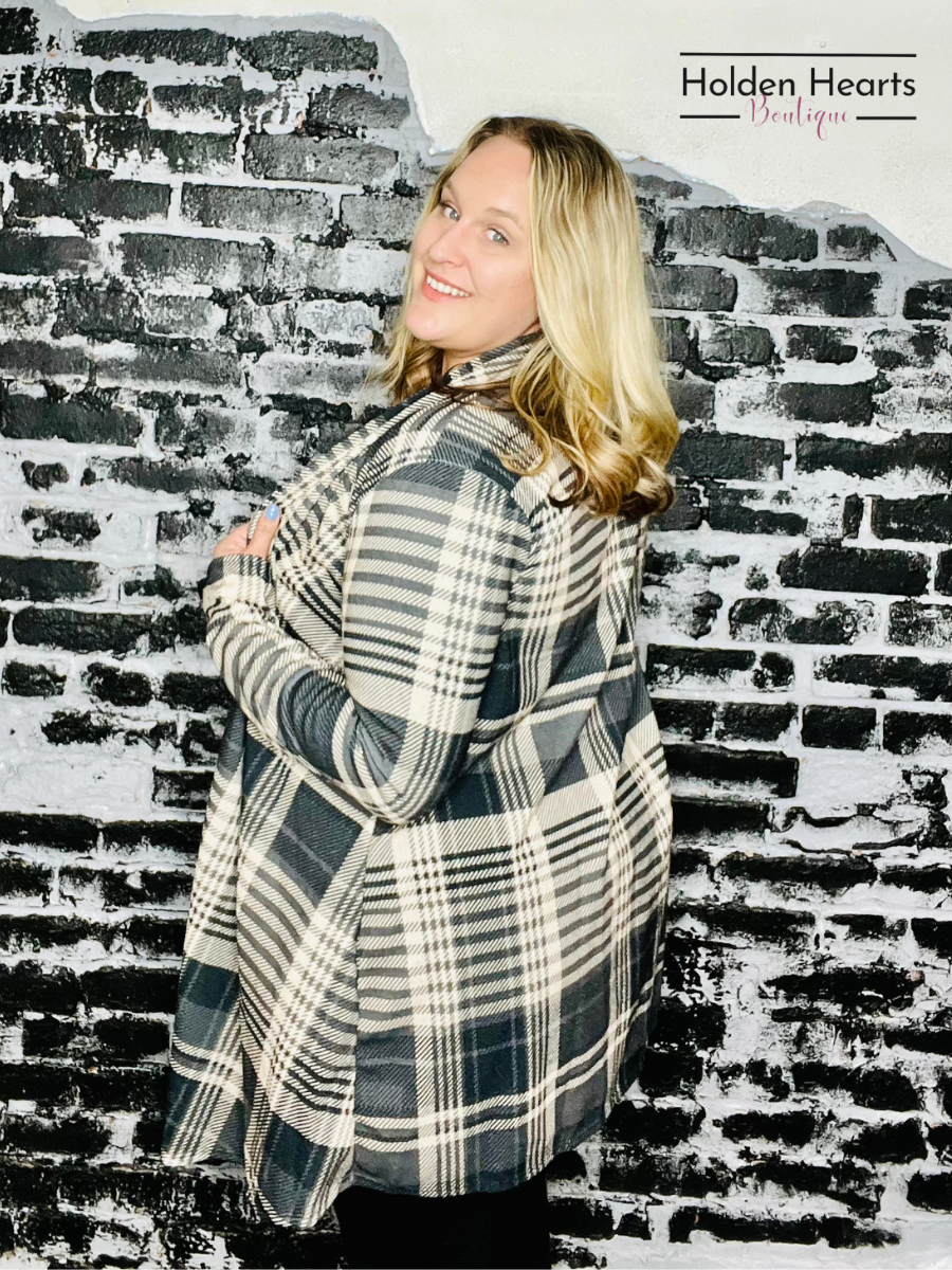 Charcoal Multi Plaid Print Open Cardigan