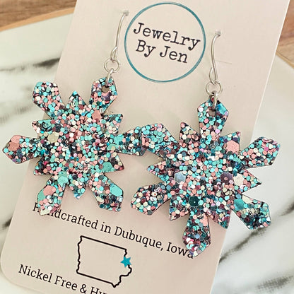 Snowflake Earrings: Mermaid Glitter