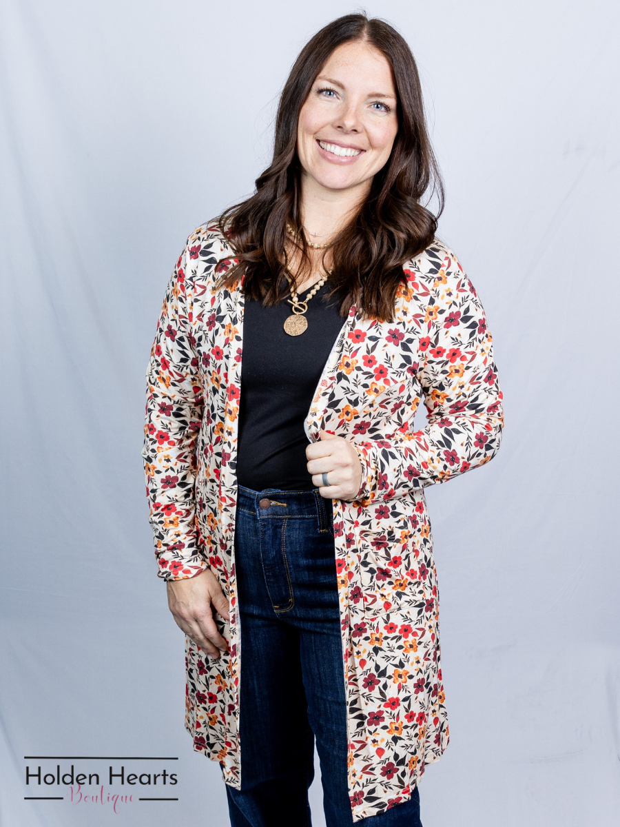 Red Floral Classic Charm Cardigan