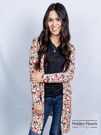 Red Floral Classic Charm Cardigan