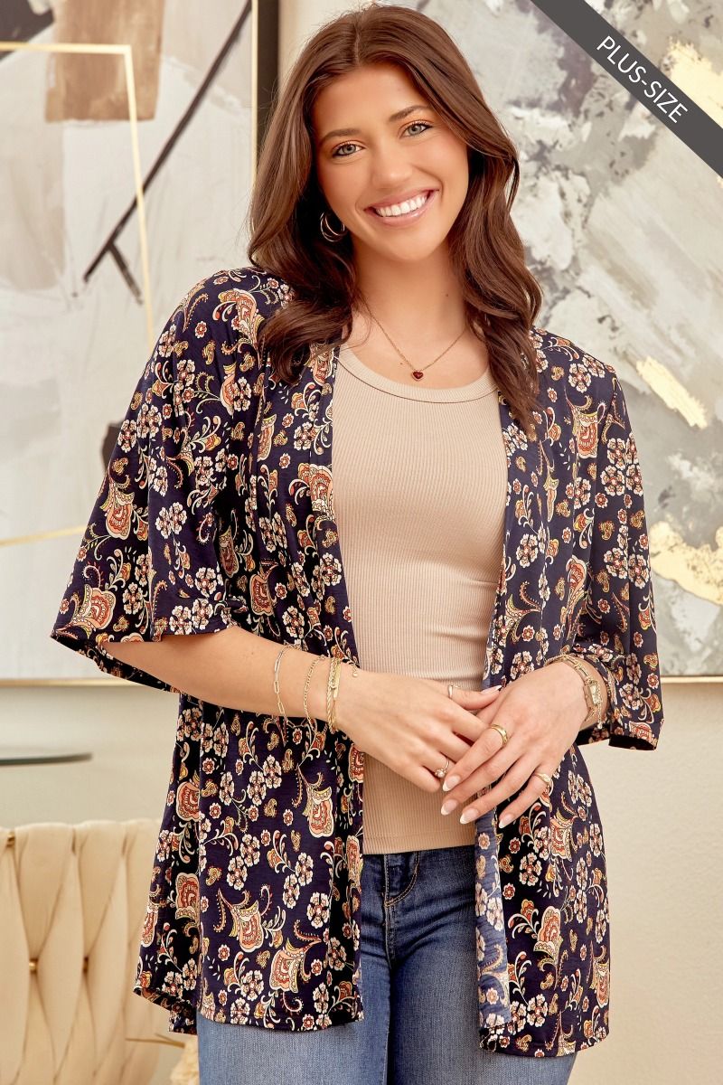 Navy Paisley Design Multi Kimono