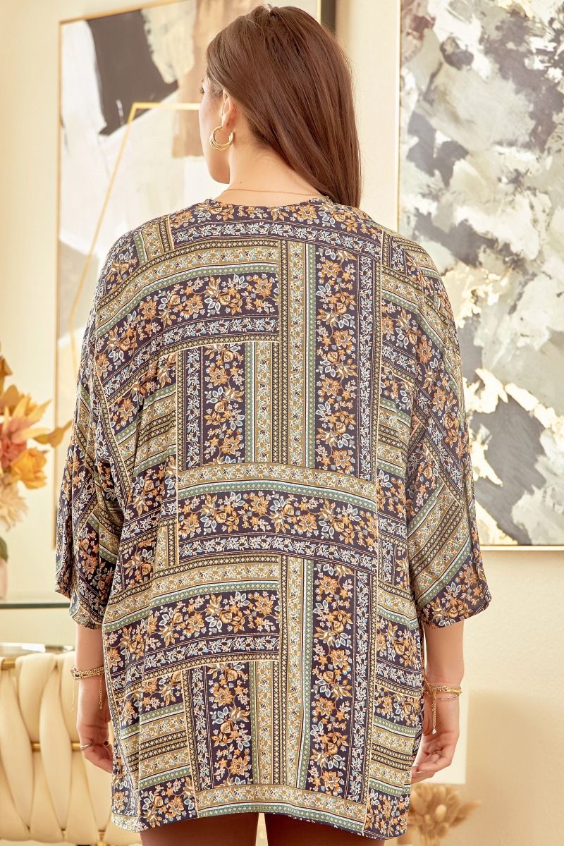 Navy Olive Multi Kimono