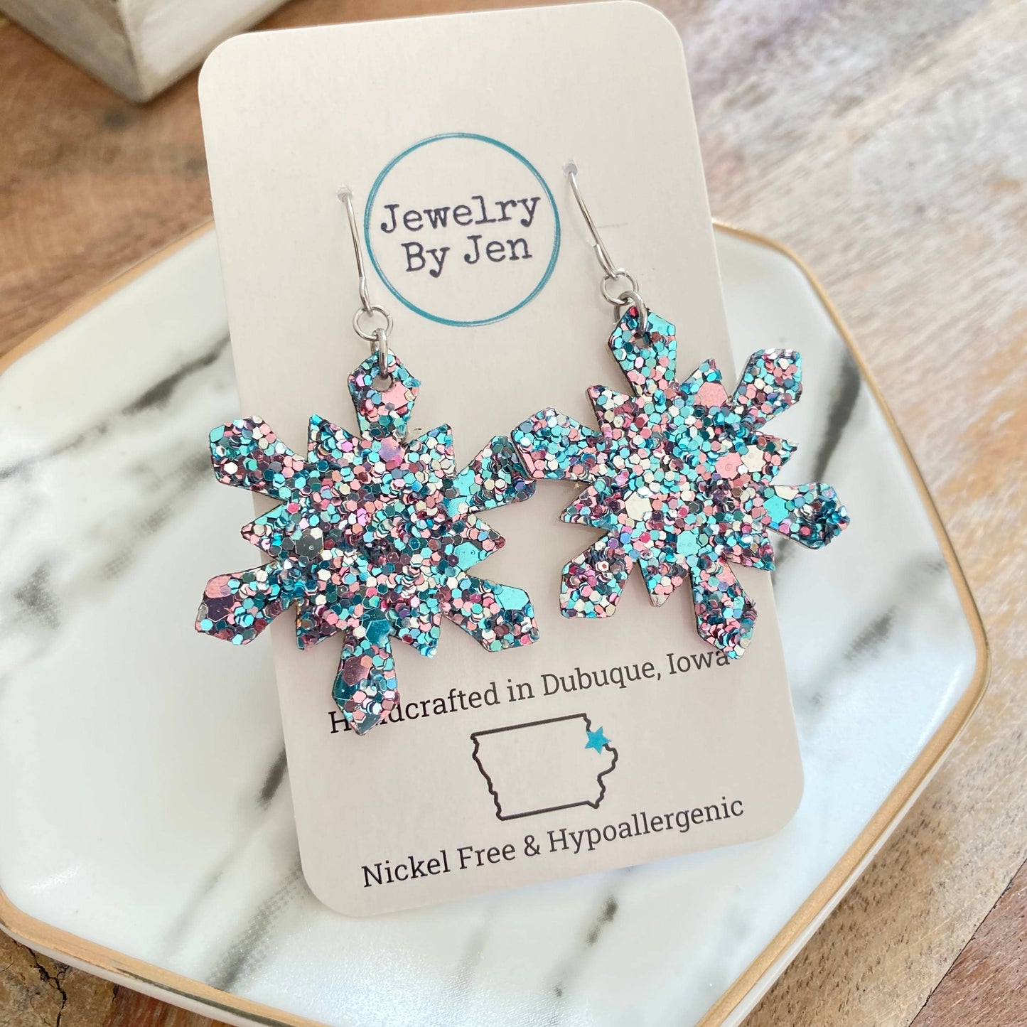 Snowflake Earrings: Mermaid Glitter