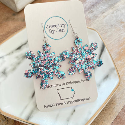 Snowflake Earrings: Mermaid Glitter